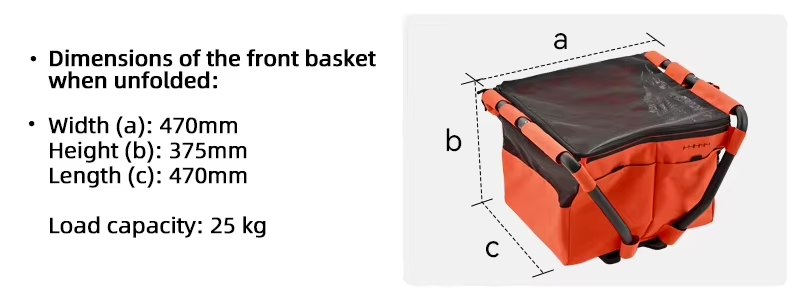 Taille du panier pliant avant